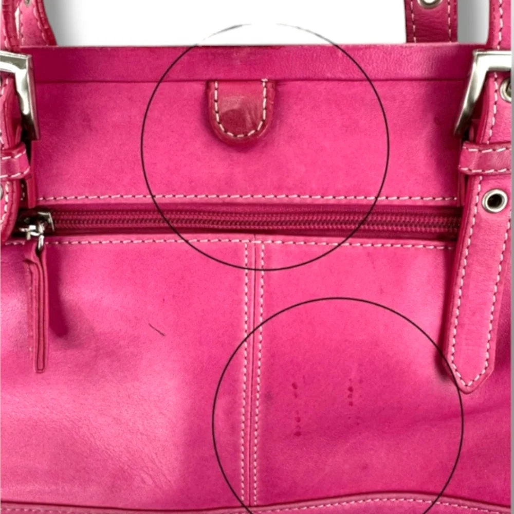 👛 Vintage Tignanello Gorgeous Pink Leather Shoulder Bag. Structured Design - Picture 10 of 11